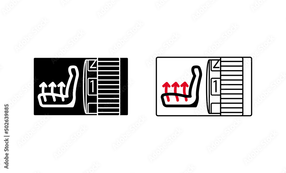 Car seat heating setting icon. Car modern seat heating system icon. Silhouette and linear original logo. Simple outline style sign icon. Vector illustration isolated on white background. EPS 10 Car seat heating setting icon. Car modern seat heating system icon. Silhouette and linear original logo. Simple outline style sign icon. Vector illustration isolated on white background. EPS 10