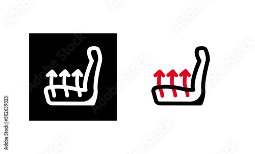 Car seat heating sign icon. Car seat comfort icon. Silhouette and linear original logo. Simple outline style sign icon. Vector illustration isolated on white background. EPS 10