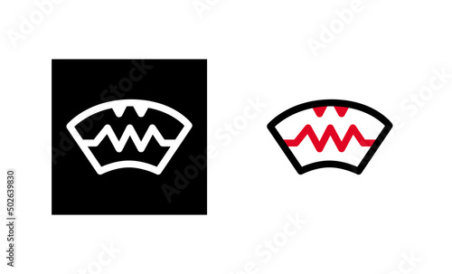 Car windshield sign icon. Car modern glass heating system icon. Silhouette and linear original logo. Simple outline style sign icon. Vector illustration isolated on white background. EPS 10