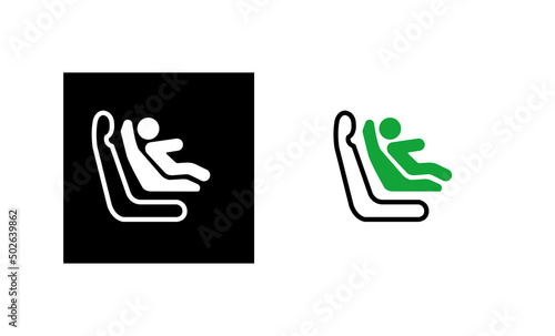 The direction of use of the baby seat of the car. Car child isofix seat icon. Silhouette and linear original logo. Simple outline style sign icon. Vector illustration isolated on white background. EPS photo