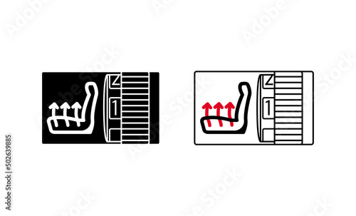 Car seat heating setting icon. Car modern seat heating system icon. Silhouette and linear original logo. Simple outline style sign icon. Vector illustration isolated on white background. EPS 10