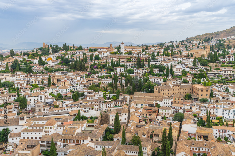 View of the city of Granada from the towers of the Alhambra.
