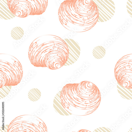 Vector illustration seamless pattern hand drawn seashells pink