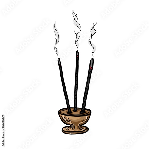 Burning incense sticks vector illustration isolated on white background