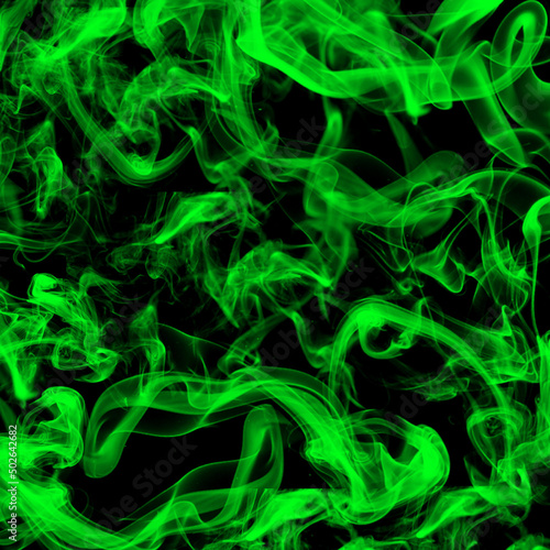 Abstract green smoke on square black background