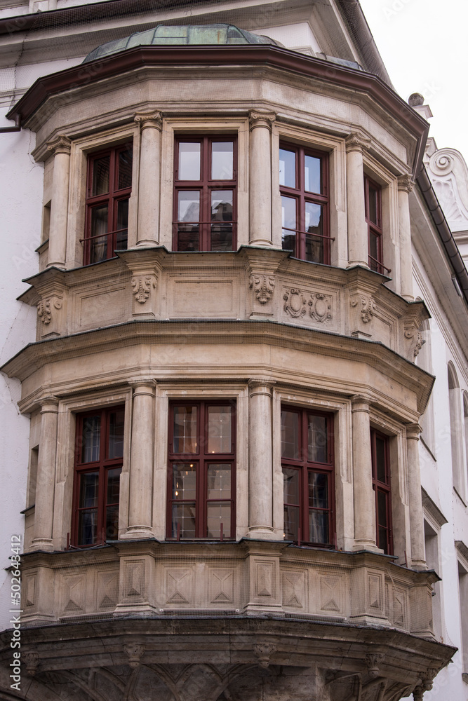 Munich, Germany - May 01, 2022: Old Decorative Wooden window.