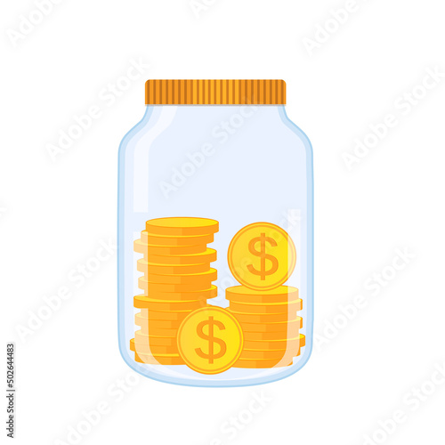 Obraz na płótnie Money Jar. Saving dollar coin in jar.Save your money concept. Vector illustration in flat style w salonie