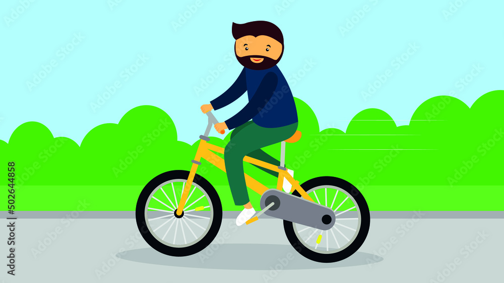 Naklejka premium man riding a bike in the park