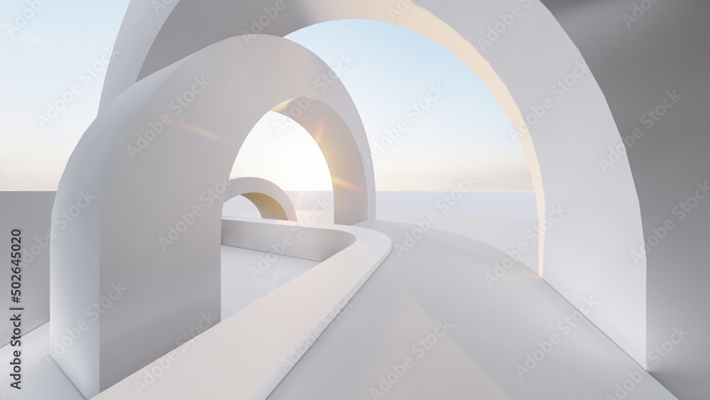 Abstract architecture background arched interior 3d render - obrazy, fototapety, plakaty 