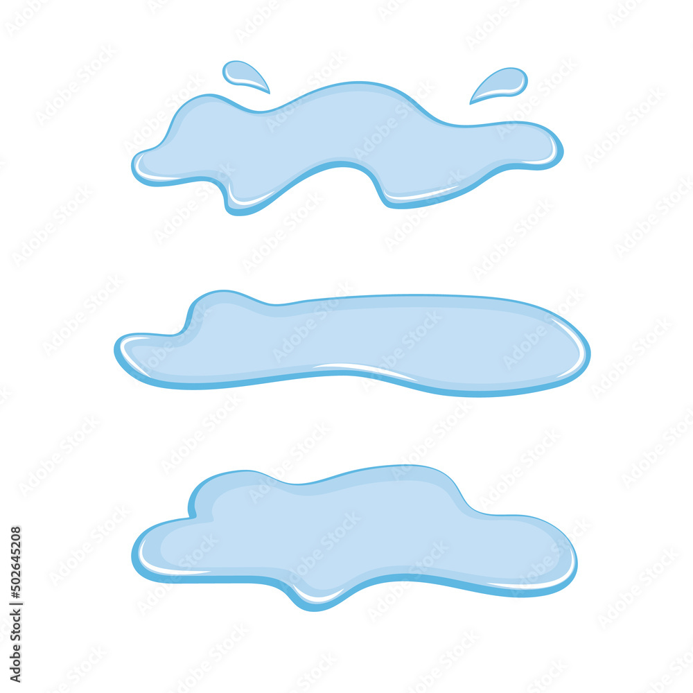 Set blue puddle icon, liquid. Flat design. Vector
