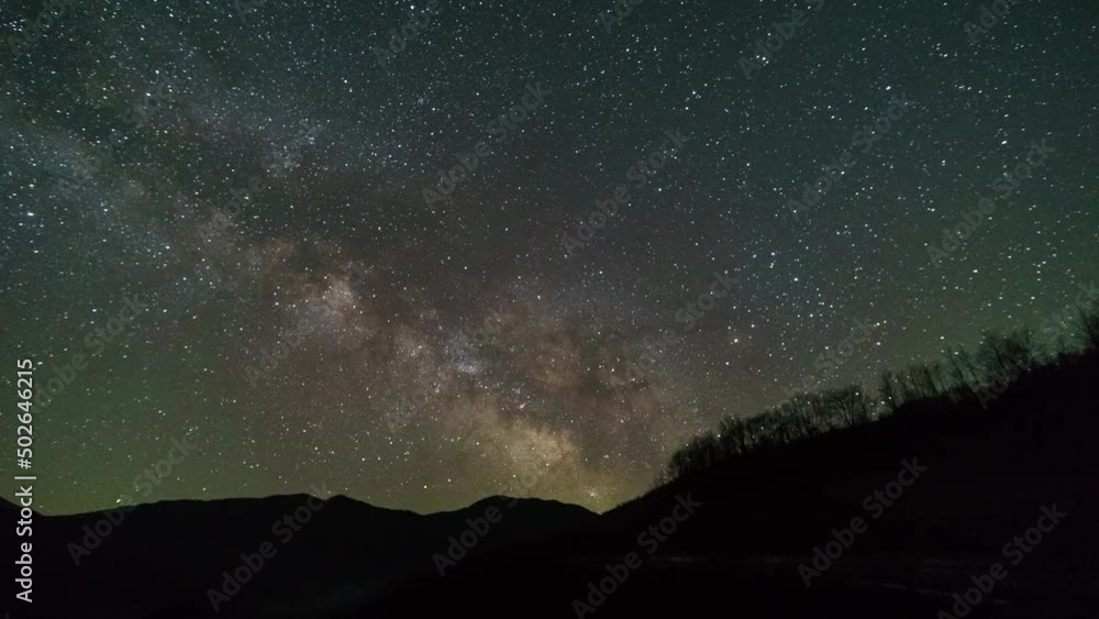 Milky way moving over silhouette of mountains at Osum River, Albania Milky way moving over silhouette of mountains at Osum River, Albania