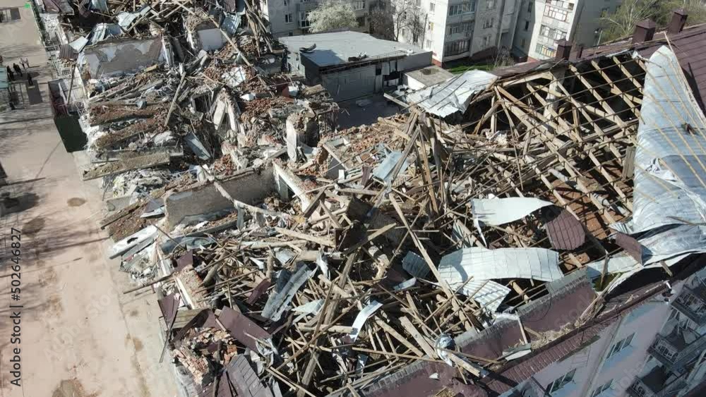 Chernihiv, Ukraine - 27.04.2022: War in Ukraine. Hotel destroyed by Russian troops in the city of Chernihiv Chernihiv, Ukraine - 27.04.2022: War in Ukraine. Hotel destroyed by Russian troops in the city of Chernihiv