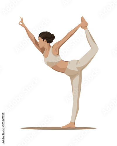 Woman doing yoga at home or in studio. Illustration in flat style. 