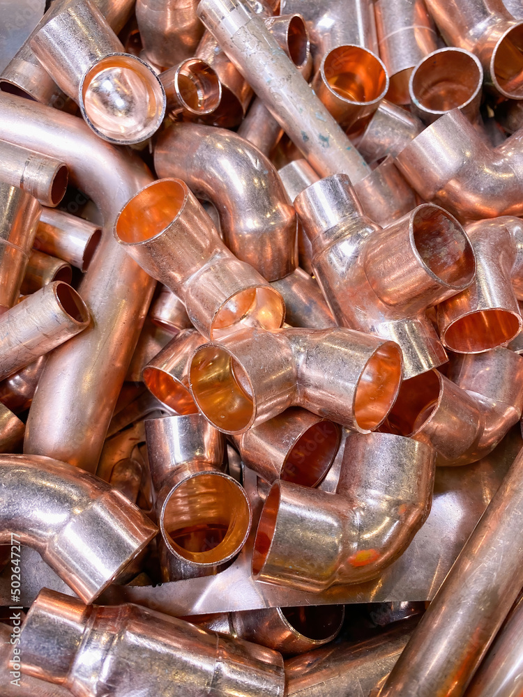 New copper tube fittings used in household water and gas plumbing New copper tube fittings used in household water and gas plumbing