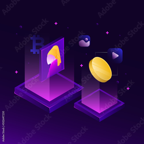 Isometric NFT Illustration, Futuristic Design. Vector illustration