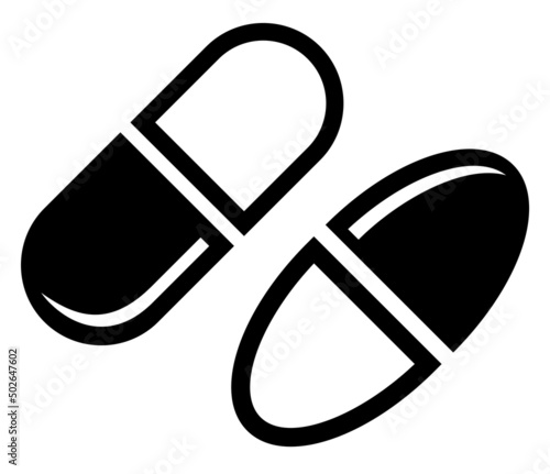 Capsule icon, medical pills vector pictogram
