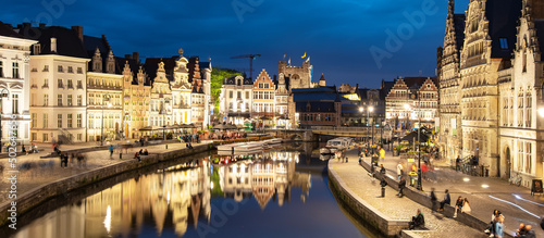 Ghent old town night skyline and Leie river panorama, Belgium © Arcady