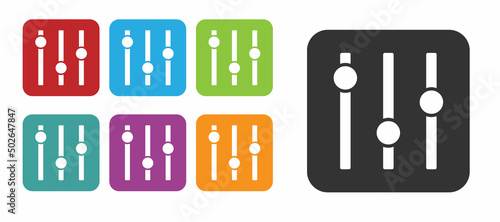 Black Sound mixer controller icon isolated on white background. Dj equipment slider buttons. Mixing console. Set icons colorful. Vector