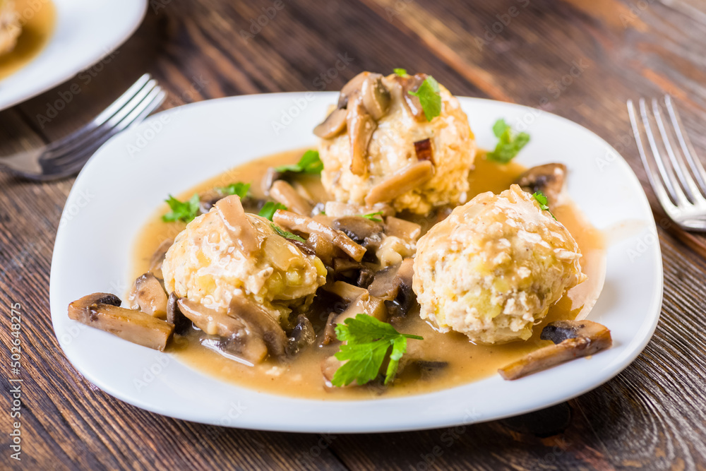 meat and potato balls in mushroom sauce meat and potato balls in mushroom sauce