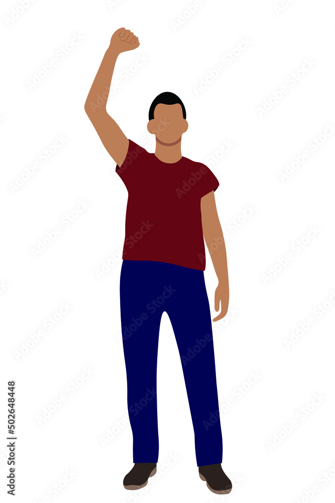 Indian guy portrait, one hand raised up, flat vector on white background, faceless illustration Indian guy portrait, one hand raised up, flat vector on white background, faceless illustration