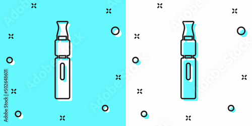 Black line Electronic cigarette icon isolated on green and white background. Vape smoking tool. Vaporizer Device. Random dynamic shapes. Vector