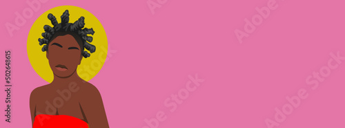 Portrait of an African woman with afro hairstyle. Diversity. Bachground. Wallpaper. Vector flat illustration