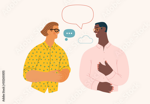 People portrait - Conversation -Modern flat vector concept illustration of talking people, half-length portrait, user avatar. Creative landing web page illustartion, conversation and discussion