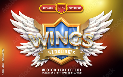 3d wings emblem with editable text effect and golden style
