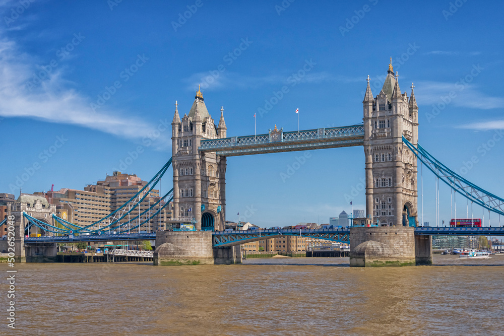 London, UK - April 20, 2022: London Tower bridge across the river Thames.