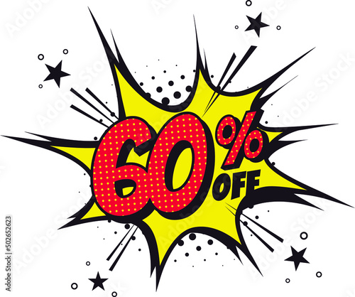 60 percent off. Comic book style art. Special offer and discount.