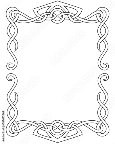 Celtic ornament frame vertical - vector linear element for coloring, text design and typography products. Celtic frame for coloring book. Outline.