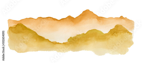 Watercolor hand drawn Yellow Mountains on white © Маргарита Шевчишена