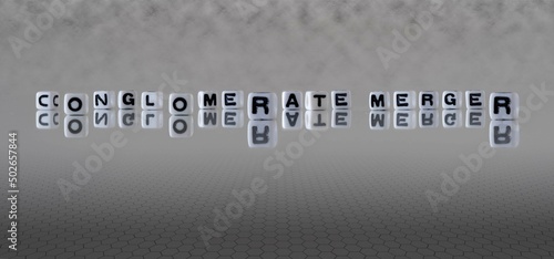 Tableau sur toile conglomerate merger word or concept represented by black and white letter cubes
