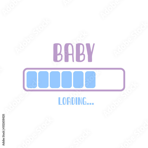 Progress bar with inscription - Baby loading and kid footprints in sketchy style. Vector illustration for t-shirt design, poster, card, baby shower decoration.
