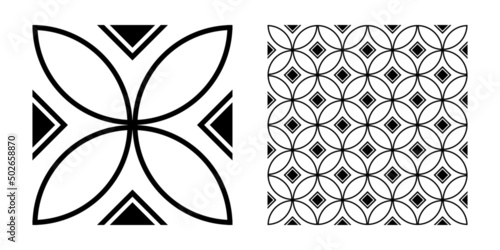 Black and white tiles. Azulejos art design. Spanish, Portugease tiles seamless pattern 