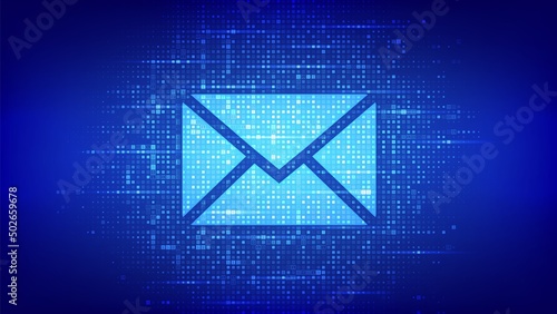 Message icon made with binary code. Email. Mail Communication. Online chat. Global networking. Digital binary data and streaming digital code. Matrix background with digits 1.0. Vector Illustration.