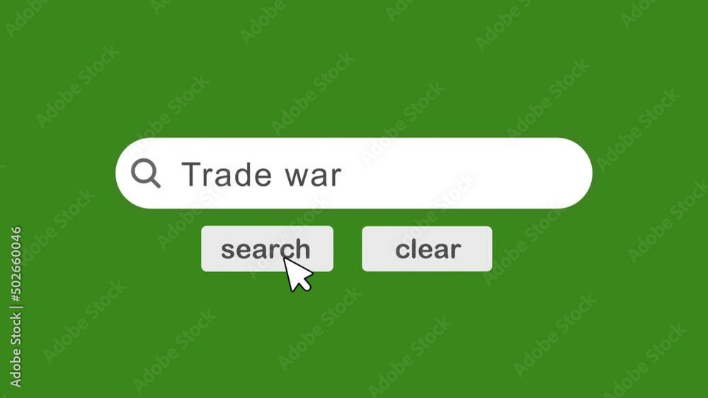trade war typing on Search Bar with click Animation On Green Background.searching the word on internet search browser.