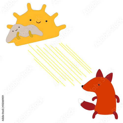 red fox play with sun light cartoon