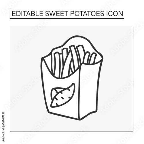  Superfood line icon. French fry sweet potatoes. Fast food. Vegetarian food.Food concept. Isolated vector illustration. Editable stroke