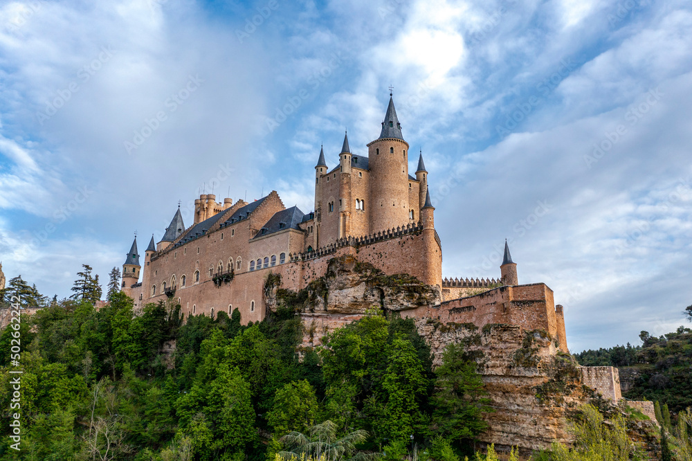 View of the Alcazar fortress and gardens of segovia, listed world Heritage centre by UNESCO