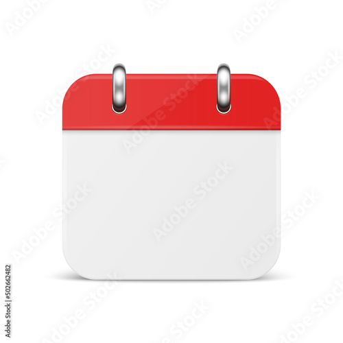 Vector 3d Realistic Simple Classic Minimalistic Calendar Icon Isolated on White. Design Template for Mockup. Paper White and Red Calendar on Wall