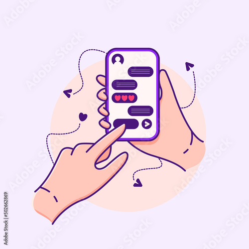 Human hands holding  phone texting each other