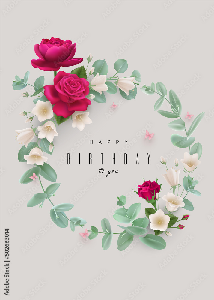 Happy birthday greeting card with flowers