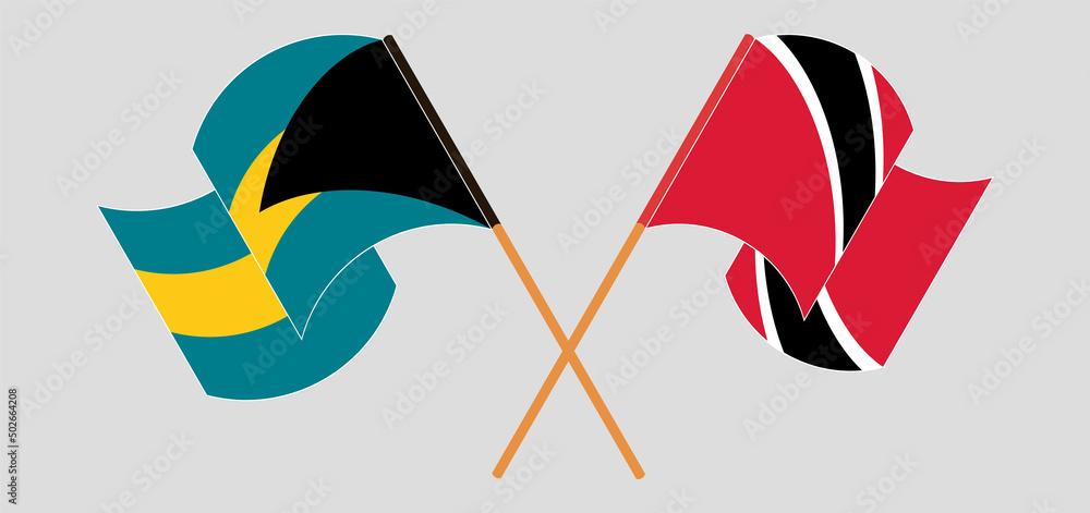 Crossed and waving flags of the Bahamas and Trinidad and Tobago Crossed and waving flags of the Bahamas and Trinidad and Tobago
