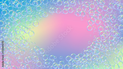 Cleaning foam. Soap bubble. Detergent suds for bath. Shampoo. 3d vector illustration template. Aqua fizz and splash. Realistic water frame and border. Blue colorful liquid cleaning foam.