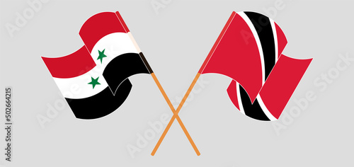 Crossed and waving flags of Syria and Trinidad and Tobago