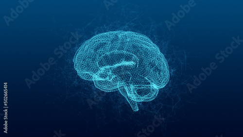 Brain. Low polygonal abstract digital human brain. Neural network. IQ testing, artificial intelligence virtual emulation science technology concept. Brainstorm think idea. 3D illustration.