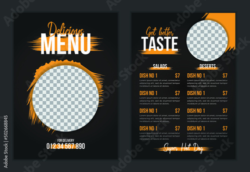 Vintage 2 page menu food Restaurant flyer vector template with price list. fast food brochure, flyer design