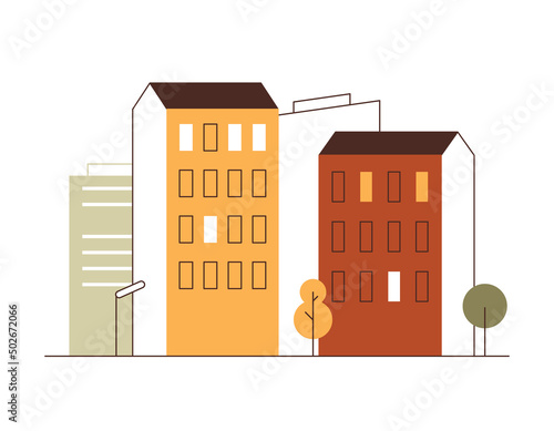Illustration of multi-storey residential buildings. City landscape. Flat vector design.