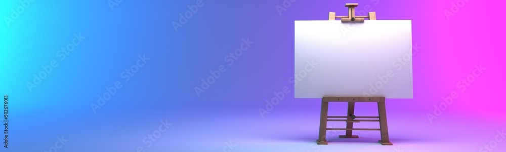 Easel isolated on blue-pink background with empty space. 3D render Hi Resolution Easel isolated on blue-pink background with empty space. 3D render Hi Resolution
